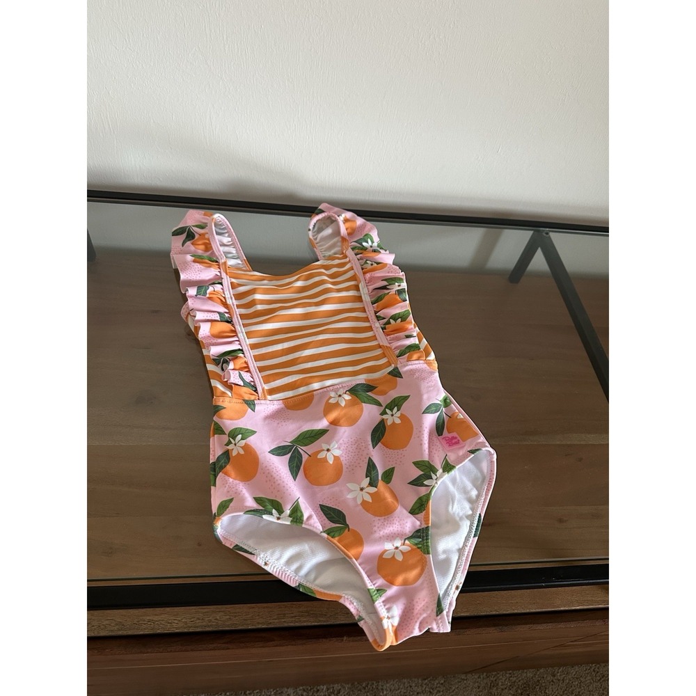 RuffleButts Toddler Pinafore One Piece - Orange You The Sweetest, Size 6